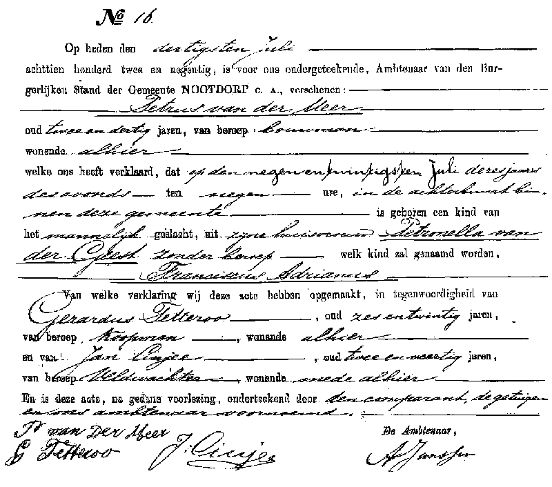 18920730 geb akte 16 Franciscus A zv P vd Meer - P vd Geest